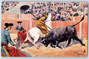 Bavaria Germany Postcard Bull and Horse Fight c1910 Oilette Tuck Art