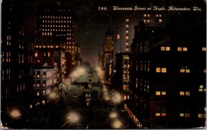 Postcard Wisconsin Street at Night in Milwaukee, Wisconsin