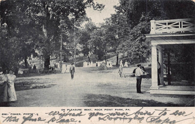 ROCK POINT PARK PENNSYLVANIA~ON PLEASURE BENT~1906 ELLWOOD CITY PA PSMK POSTCARD 