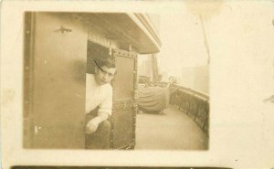 C-1910 Occupation Tug Boat worker RPPC Photo Postcard 20-1161