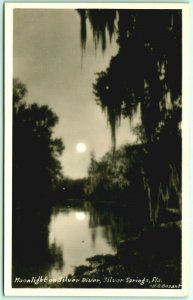 RPPC Moonlight Full Moon Silver River Silver Springs FL UNP 1949 Postcard F9