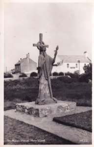 St Aiden Statue Holy Island Vintage Real Photo Postcard