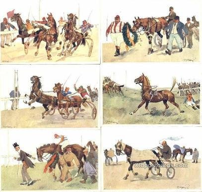 Fritz Sconpflug , Series B.K.W.I. 678, Horse Racing 6 Card Set Unused 
