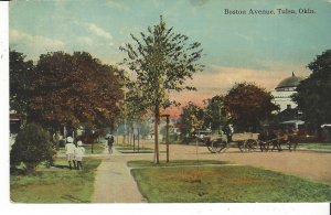 POSTCARD BOSTON AVENUE TULSA OKLAHOMA - HORSES AND WAGON