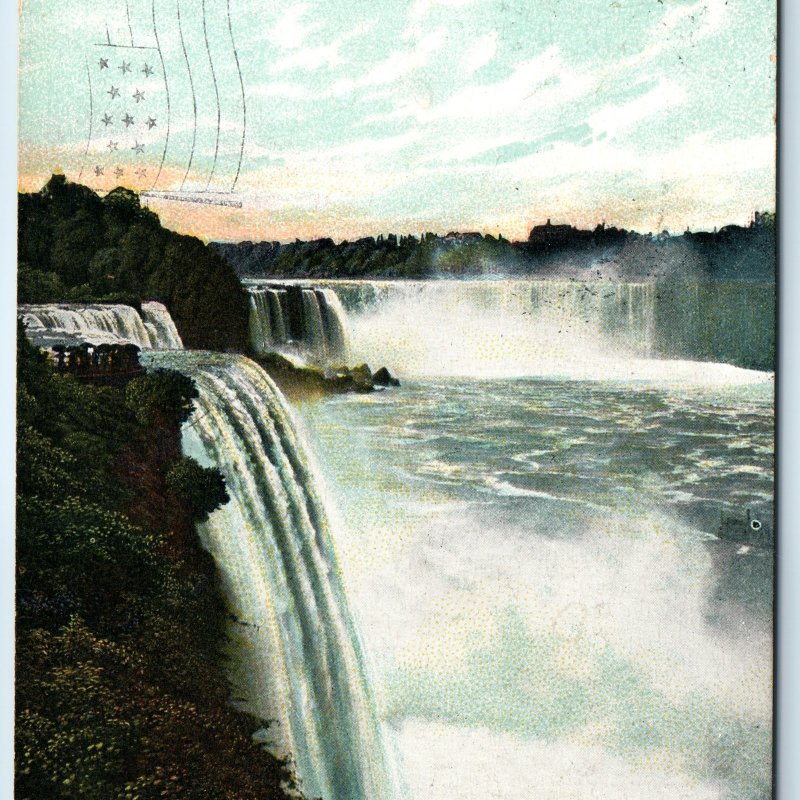 c1900s Niagara Falls NY Prospect Point PC Birds Eye Litho Photo Flag Cancel A273