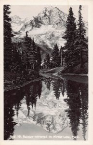 Mt Rainier Mirrored in Mirror Lake Washington 1950s EKC Real Photo postcard