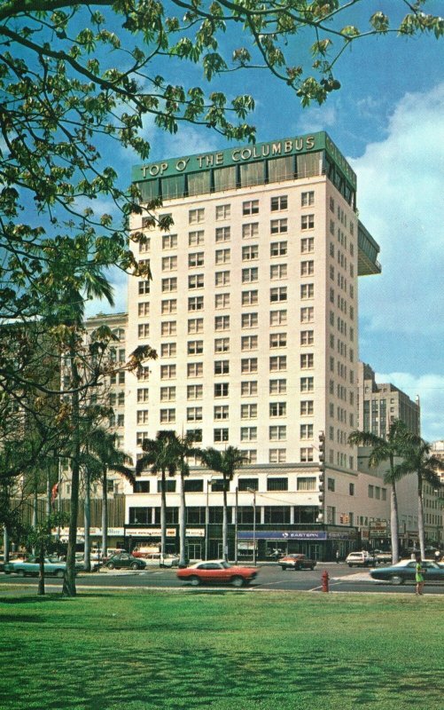 The Columbus Hotel Facing Bayfront Park & Biscayne Bay Florida Vintage Postcard