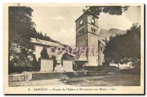 Old Postcard Samoens Facade of the church and war memorial