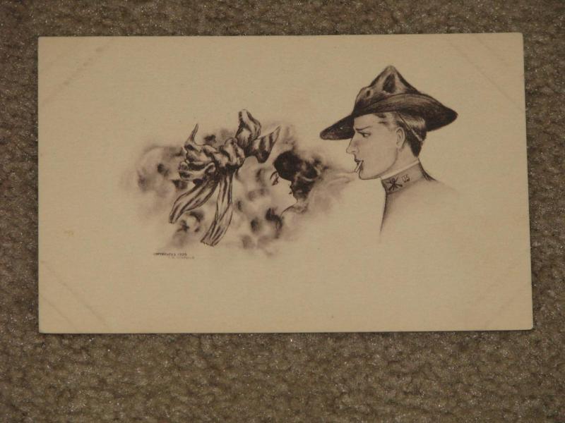 Artist Signed E.B. Scofield-Pretty lady & Gentleman, used vintage card 
