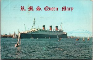 RMS Queen Mary Long Beach California Vintage Postcard JE23