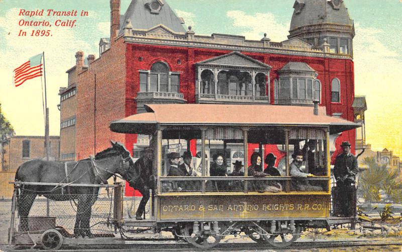 Ontario CA Horse Drawn Trolley in 1895 Postcard