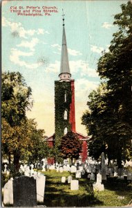 Vtg 1910s Old St Peter Church Third & Pine Philadelphia Pennsylvania PA Postcard