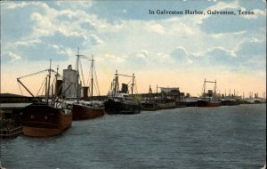 Galveston Texas TX Ships in Galveston Harbor Vintage Postcard