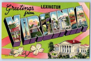 Lexington Virginia VA Postcard Large Letter Greetings Landmarks c1940's Vintage