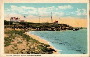 Nobska Light and Beach, Woods Hole MA c1920s Vintage Postcard C74