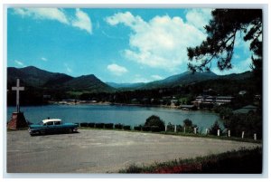 c1960's A Panoramic View Of  Mountains Cross Scene Lake Junaluska  NC Postcard