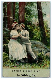 1912 Having A Good Time Lovers Trees Field Sibley Iowa Vintage Antique Postcard