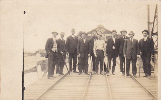 Railroad Workers In Front Of Manufacturing Plant Real Photo