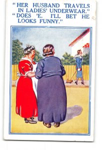 Comic Humor Postcard 1948 Women Gossiping Her Husband Travels in Ladies
