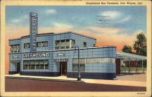 Fort Wayne Indiana IN Greyhound Bus Terminal Linen 1930s-50s Linen Postcard