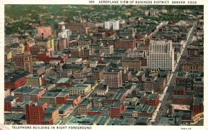 Vintage Postcard 1933 Aeroplane View Business District Telephone Bldg. Denver CO