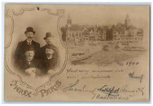 1900 Dieux Paris Four Men Wearing Hat Coat Steamboat France RPPC Photo Postcard