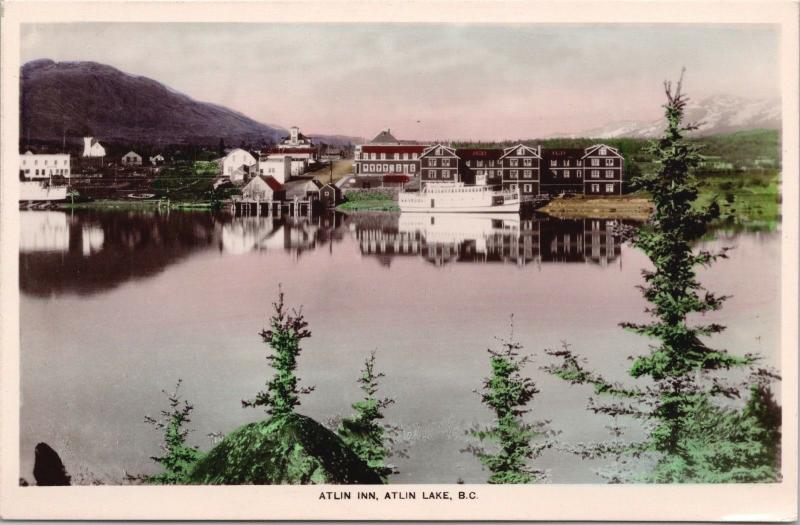 Atlin Inn Atlin Lake BC Unused Hand Coloured Vintage Real Photo Postcard E36