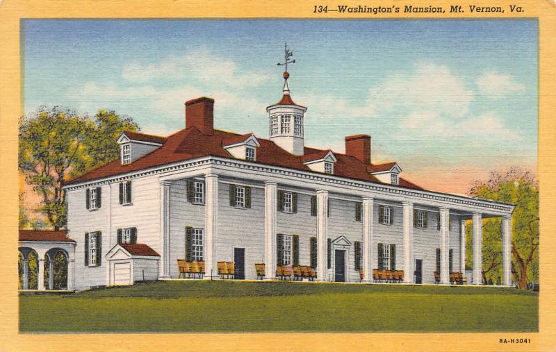 Washington's Mansion, Mt. Vernon, Virginia, Early Linen Postcard, Unused