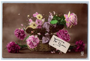 Nagasaki Japan Postcard RPPC Photo Ikabana Flowers In Basket 1917 Posted Antique