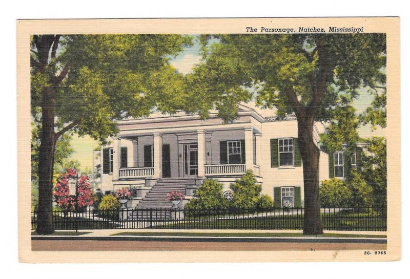 MS Natchez Mississippi The Parsonage Mansion Vintage 1950s Postcard