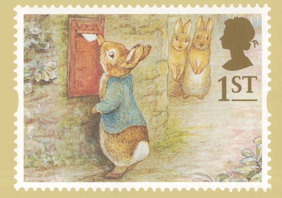 Peter Rabbit at Pillar Box Beatrix Potter Book RMPQ Rare Stamp Postcard ...