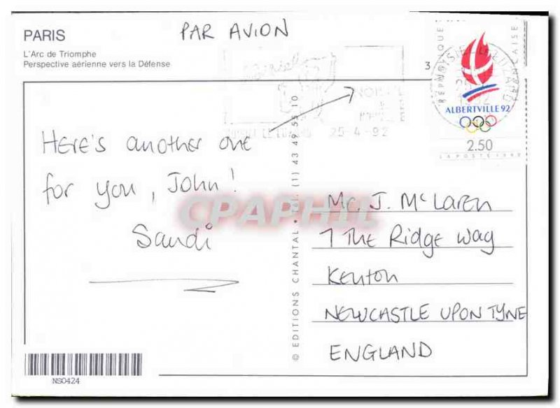 Modern Postcard Paris Arc de Triomphe Aerial Perspective to Defense