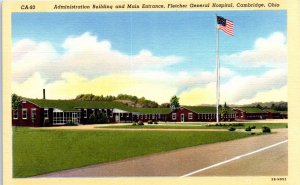 1943 Administration Building Fletcher General Hospital Cambridge OH Postcard