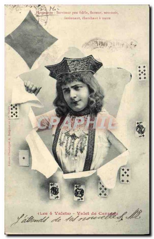 Old Postcard Fantasy 4 Jacks Jack of Diamonds Horoscope