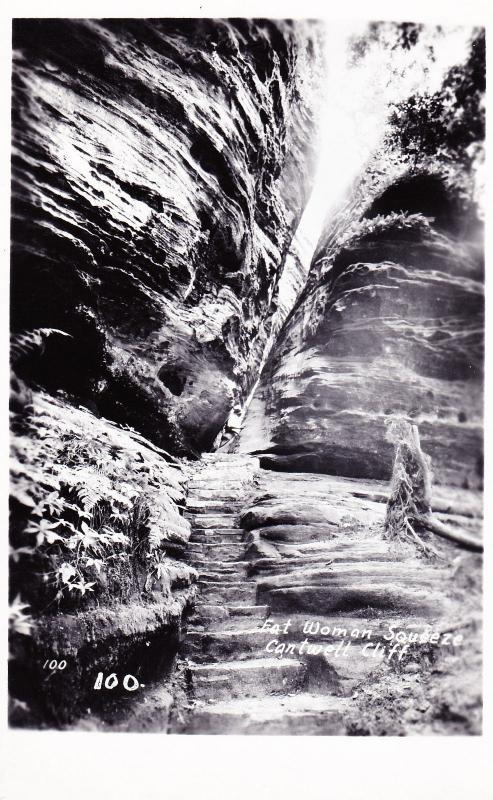 RPPC Fat Woman Squeeze, Cantwell Cliff, Hocking Hills Ohio Postcard D15