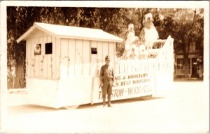 Real Photo Postcard Parade Float Roosters Boosters The Stow-Wood Company