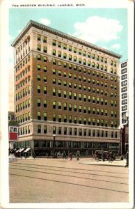 Lansing, MI Michigan  PRUDDEN BUILDING & Street Scene ca1920's Vintage Postcard