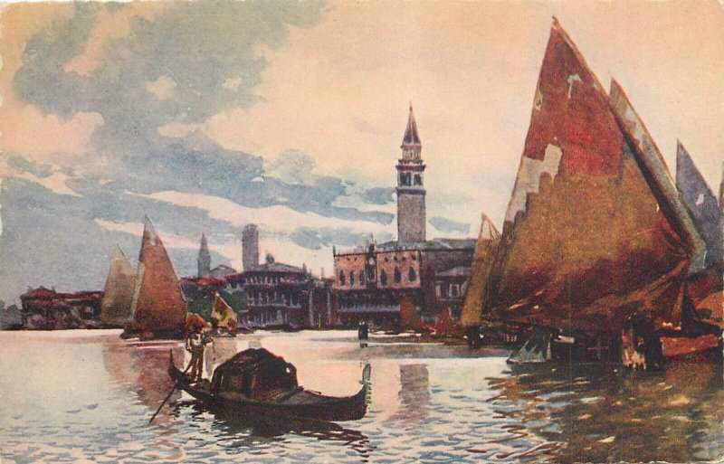 Italy sail & navigation themed postcard Venice view of the Mole gondola sailship