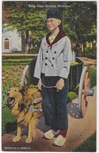 Tulip Time in Holland Michigan Young Boy in Dutch Clothing with Dog and Cart