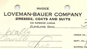 1939 LOVEMAN-BAUER CO. CLEVELAND OH DRESSES COATS SUITS BILLHEAD INVOICE Z1021