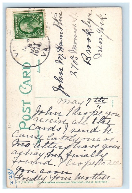 1914 Enlisted Men's Quarters East Barracks Washington D.C Soldiers Postcard