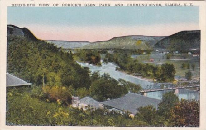 New York Elmira Birds Eye View Of Rorick's Glen Park and Chemung River