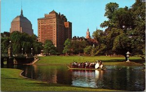 Swan Boats Back Bay Skuline Public Garden John Hancock Ritz Careton Postcard VTG 