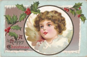 curly hair angel blue eyes german christmas postcard c 1910 ac170