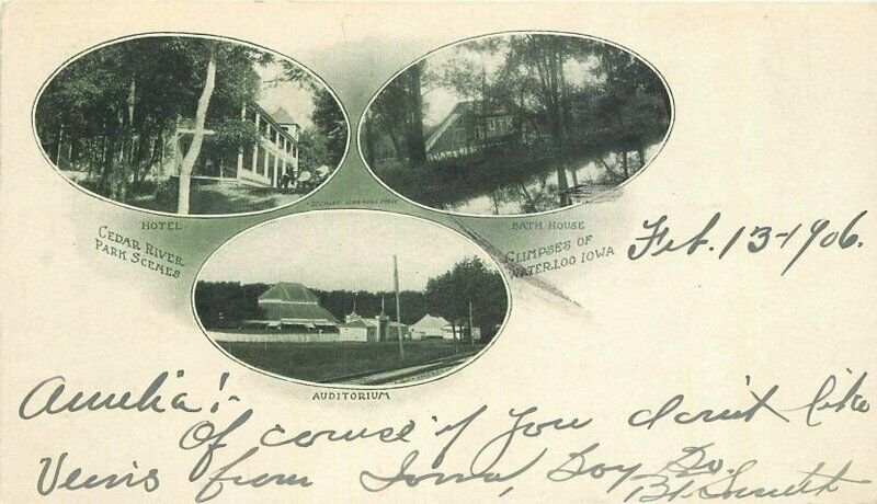 Bath House 1908 Waterloo Iowa Multi View Hotel River Postcard 12705