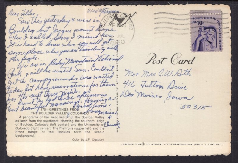 Greetings from Boulder Valley,CO BIN