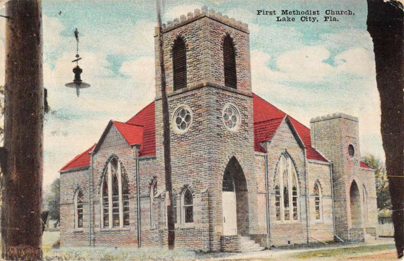 Lake City Florida First Methodist Church Exterior Vintage Postcard KK299