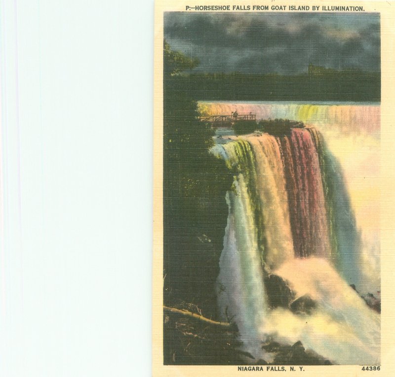 Niagara Falls Illuminated Postcard Horseshoe Falls Linen, Unused