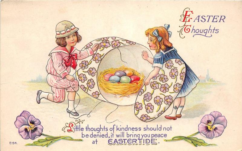 F30/ Easter Postcard Holiday Greetings c1910 Children Egg E-54 Nest 1