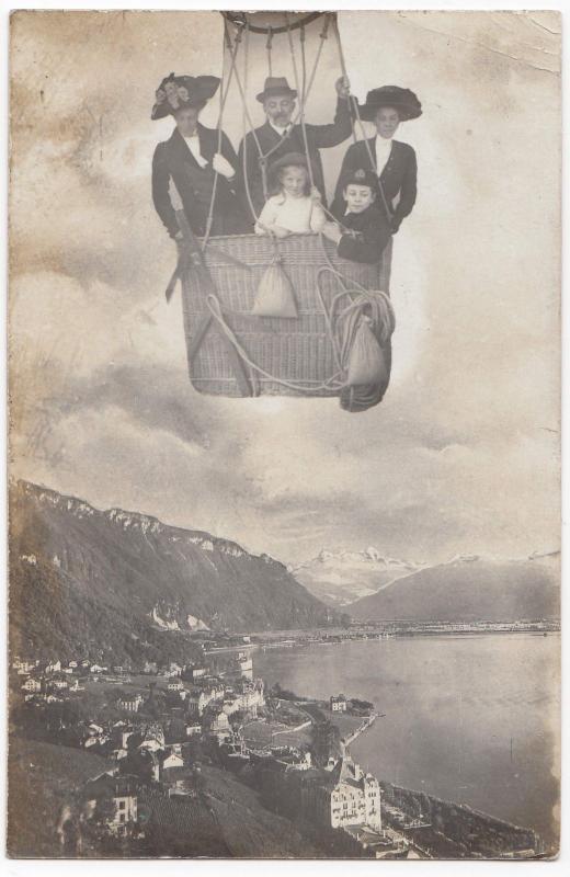 Aviation; Composite Group Photo, Family in Balloon Over Town RP PPC, 1911 PMK